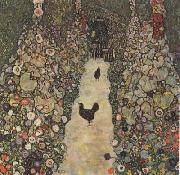 Gustav Klimt Garden Path with Chickens (mk20) oil painting on canvas